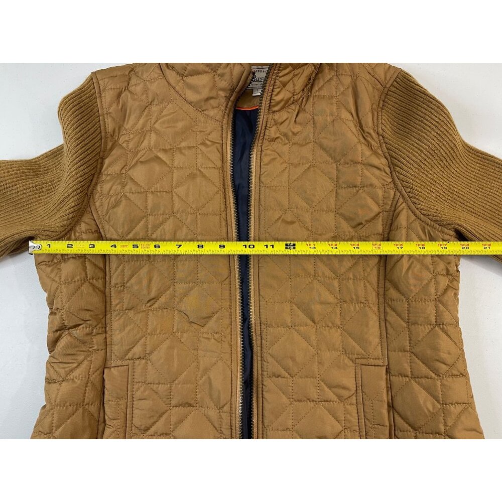 G.H. Bass & Co. Women’s Quilted Jacket Size L Brown Ribbed Sleeves Zip Up - Picture 13 of 16